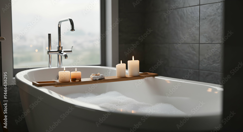 Fototapeta premium Relaxing Spa Experience with Candles in Modern Bathroom Setting