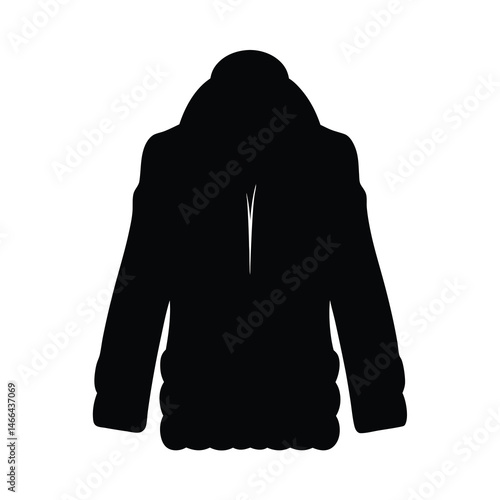 faux fur coat vector silhouette icon, black and white illustration of clothing.