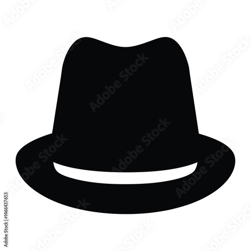 fedora hats vector silhouette icon, black and white illustration of footwear.