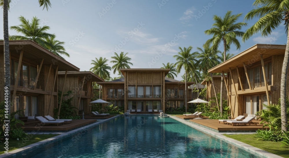 Fototapeta premium Luxury Tropical Resort with Pool and Palm Trees