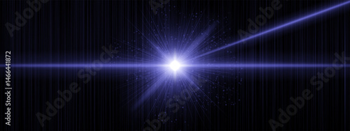 Blue core flare with vertical lines and angled beam, sparkles radiate in space. Depicts digital burst, futuristic pulse, cosmic explosion.