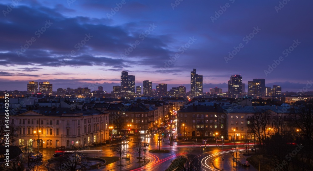 Obraz premium Night City Skyline with City Lights and Traffic