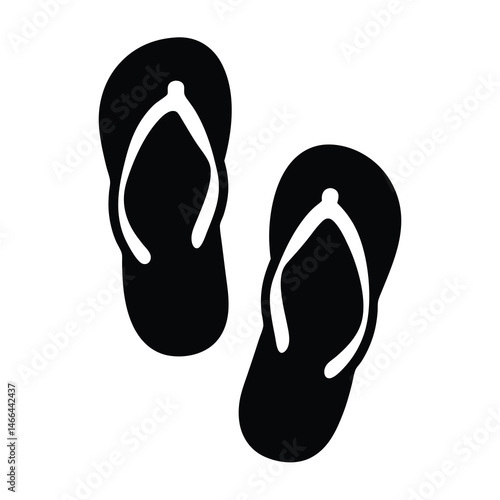 flip flops vector silhouette icon, black and white illustration of footwear.