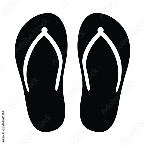 flip flops vector silhouette icon, black and white illustration of footwear.