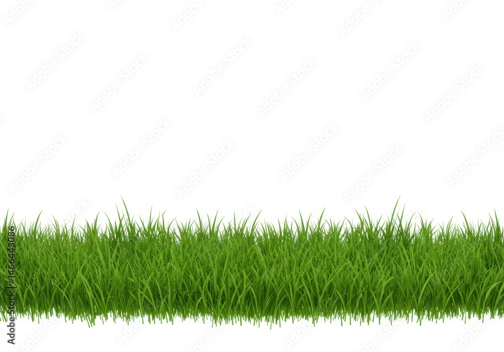 A patch of vibrant green grass is presented against a clean white background, ideal for design elements A patch of vibrant green grass is presented against a clean white background, ideal for design elements