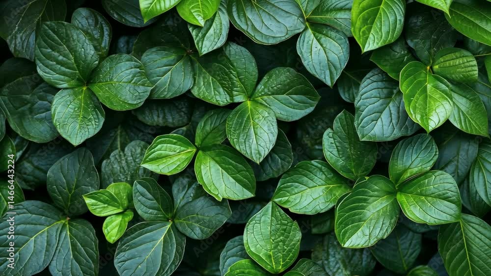 Lush, vibrant green foliage fills the frame, creating a dense, textured background of overlapping leaves Lush, vibrant green foliage fills the frame, creating a dense, textured background of overlapping leaves