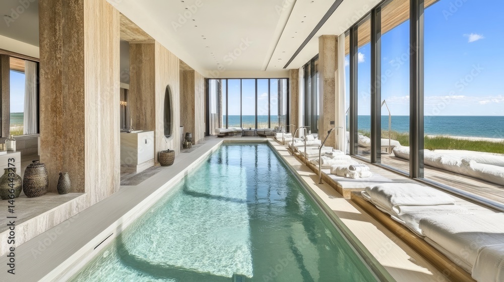Fototapeta premium Full-length windows revealing private indoor pool