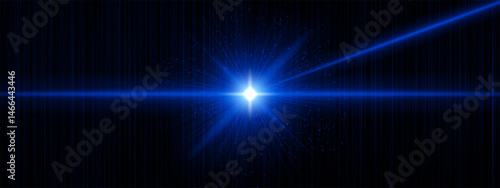 Blue glowing burst with angled beams and bright central flare, scattered digital sparkles on vertical-lined background. Represents futuristic light force, sci-fi ignition.