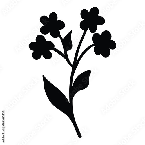 Black and white illustration of forget me not , flower silhouette vector designs.
