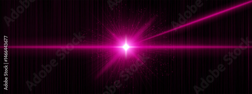 Pink laser-style explosion with core glow, vertical stripes, scattered digital spark particles and diagonal beams. Depicts sci-fi weapon effect, high-energy impact.