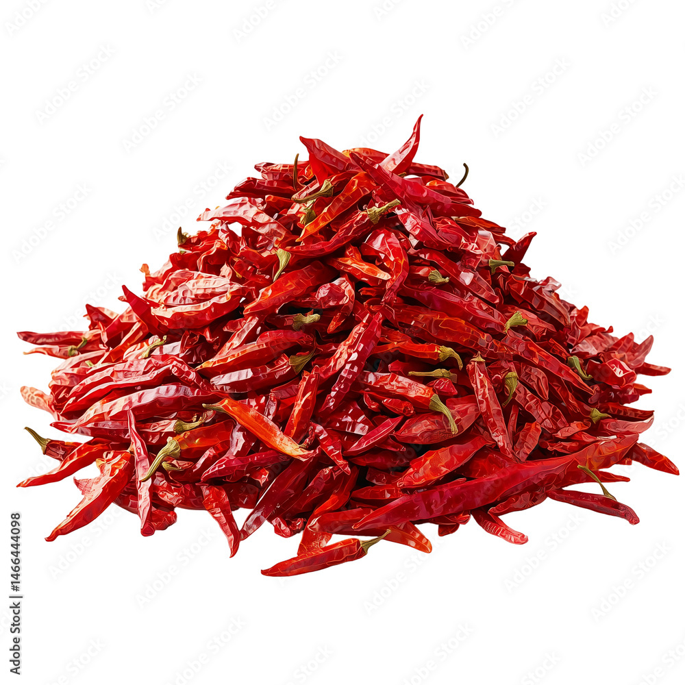 Fototapeta premium Dried red chili peppers pile for sale spice ingredient hot food flavor isolated on transparent background png