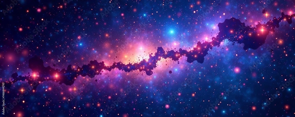 Obraz premium Abstract artistic interpretation of the Milky Way in vibrant colors with sparkling stars and cosmic atmosphere, celestial beauty, stardust, starfield