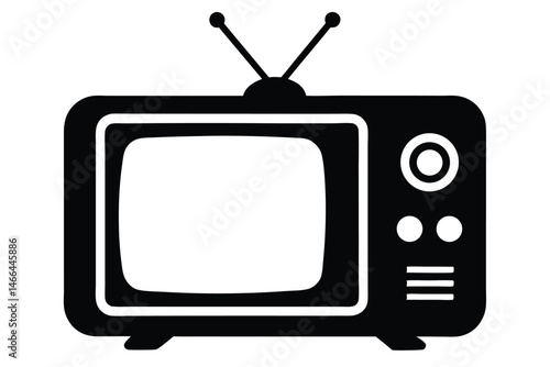 Black television silhouette showcases retro antennas and classic dial design for a vintage look
