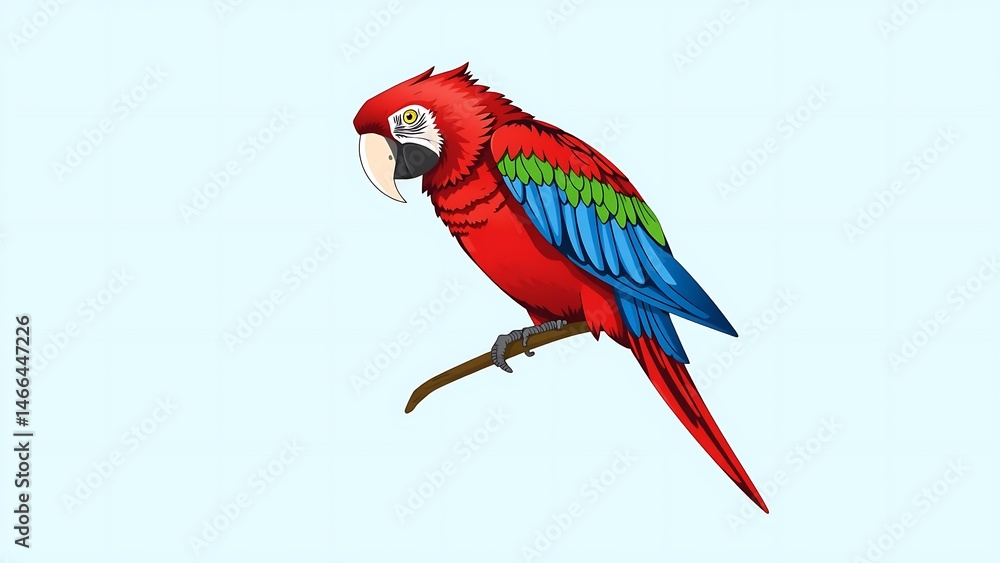 Fototapeta premium Scarlet Macaw Parrot on Light Blue Background