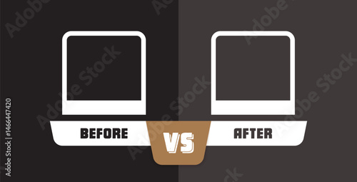 Before vs After headline with empty frames for comparison. Two colour background for conducting challenges, competitions and comparisons. Flat style vector illustration