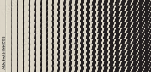 Trendy geometric seamless pattern with transition effect directed vertically. Abstract monochrome background with dynamic gradient from bold to thin shape. Design with distortion and glitch effect
