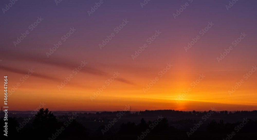 Vibrant Orange And Purple Sunset Over Silhouetted Cityscape Vibrant Orange And Purple Sunset Over Silhouetted Cityscape