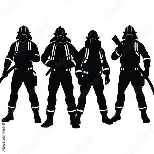 Silhouetted firefighters standing ready for action prepared to face emergency situations steadfastly