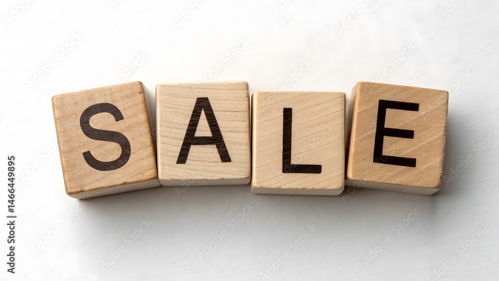 Obraz premium Wooden Letter Blocks Spelling SALE on White Background