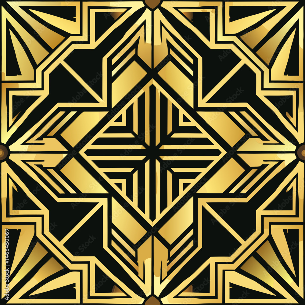 Art Deco seamless geometric vector pattern with metallic gold and black Art Deco seamless geometric vector pattern with metallic gold and black
