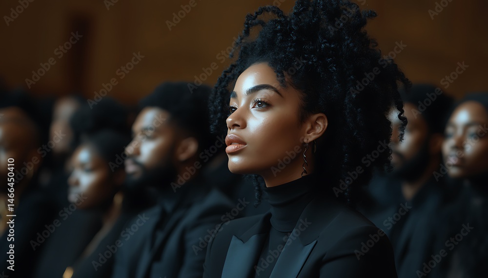 Woman gazes thoughtfully amidst a crowd Woman gazes thoughtfully amidst a crowd