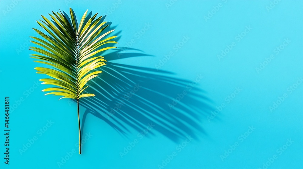 Obraz premium Palm leaf casts a long, dramatic shadow on a vivid blue surface
