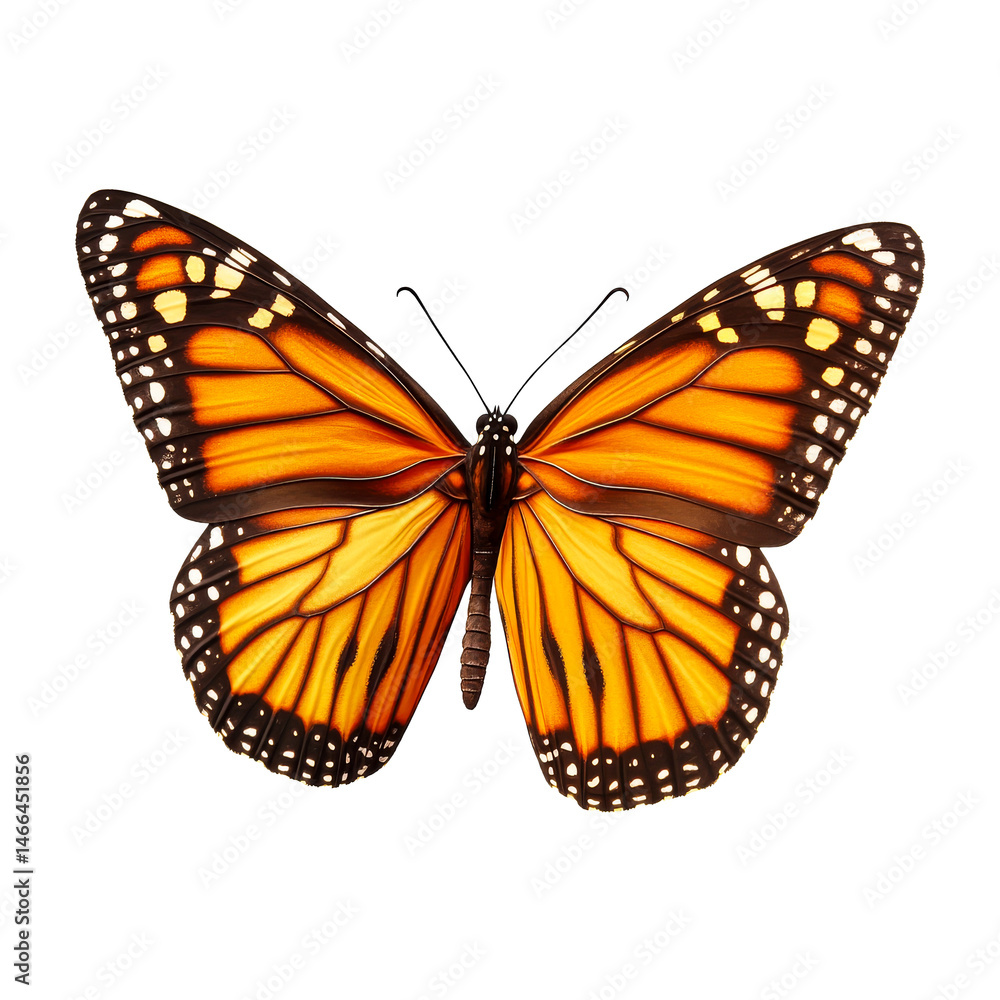 Fototapeta premium Detailed monarch butterfly with wings spread, cut out transparent