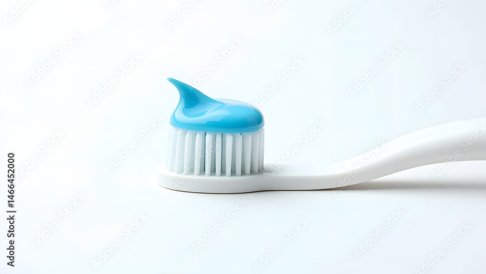 Blue Toothpaste on White Toothbrush Close-Up with Clean Minimal Background Blue Toothpaste on White Toothbrush Close-Up with Clean Minimal Background