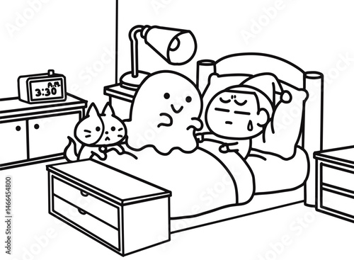 A little boy is sleep paralysis at night.