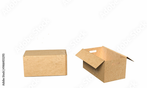 3D Illustration closed and opened brown packaging - cardboard