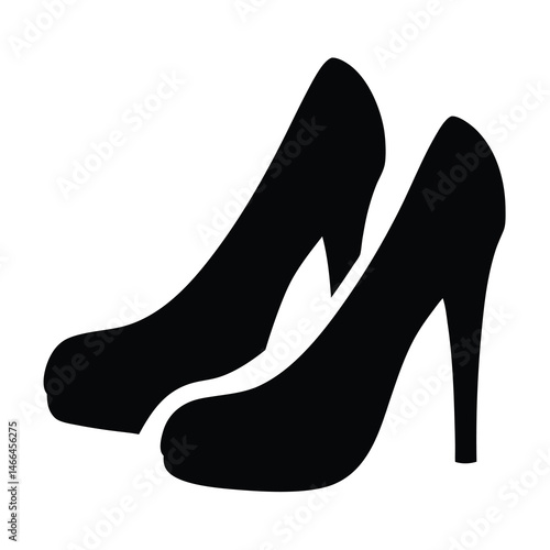 heels vector silhouette icon, black and white illustration of footwear.