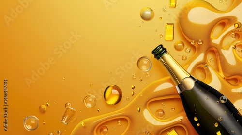 Music Festival Champagne Background: Golden Bubbles Leap with the Rhythm, Painting a Lavish Portrait of the Dance between Dazzling Bubbles and Carnival Beats