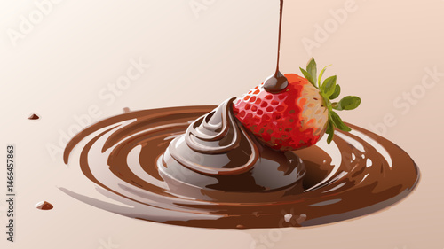 Strawberry dipped in chocolate swirl vector on beige background