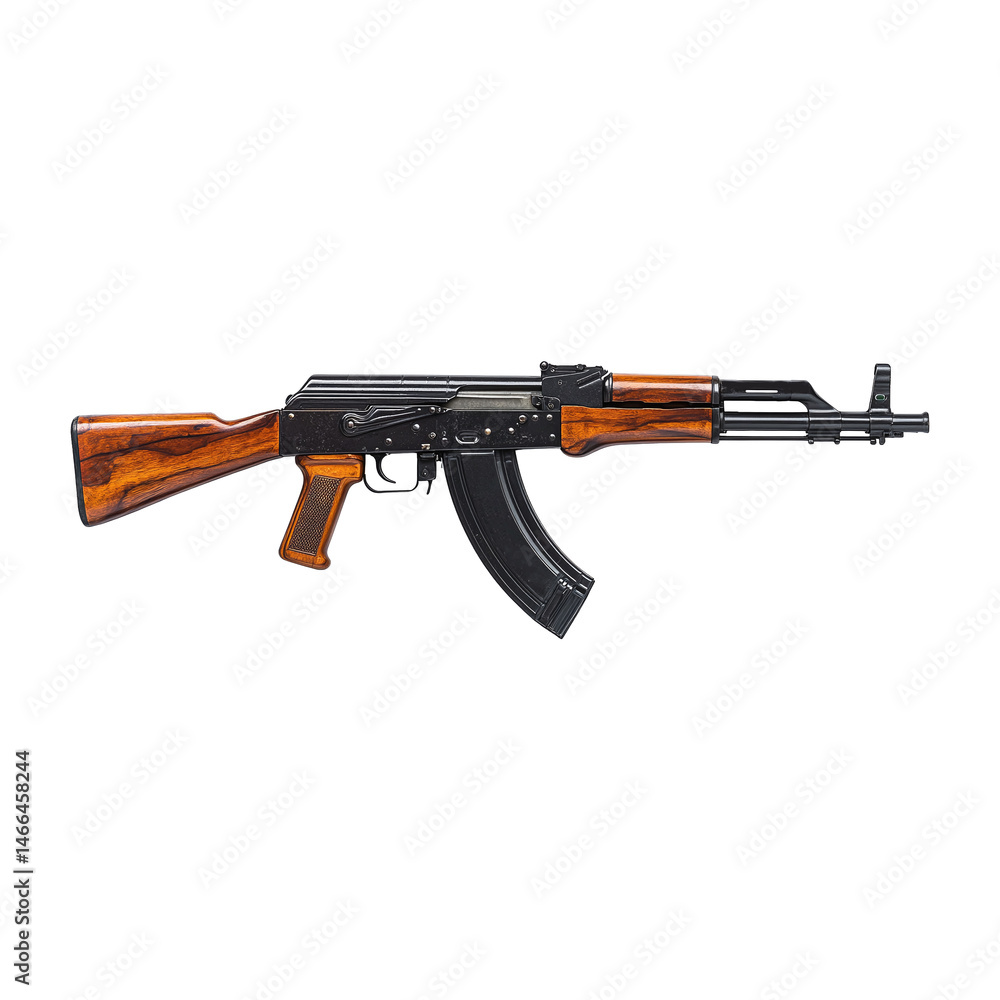 Rifle with wooden stock and magazine showcased elegantly, Cut out. Rifle with wooden stock and magazine showcased elegantly, Cut out.
