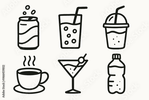 Line icons of drinks and beverages Vector