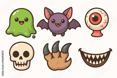 Cute Halloween monster icons cartoon set Vector