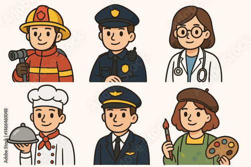 Cartoon illustrations of various professions Vector