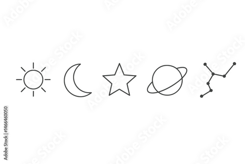 Outline icons of celestial and astronomy symbols Vector