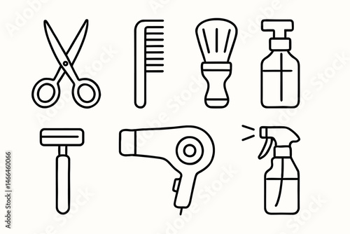 Barber and salon tools line icon set Vector