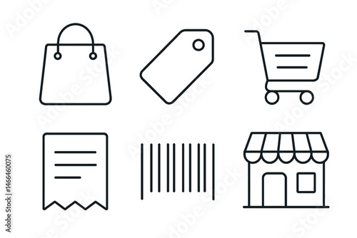 Black outline shopping and retail icon set Vector