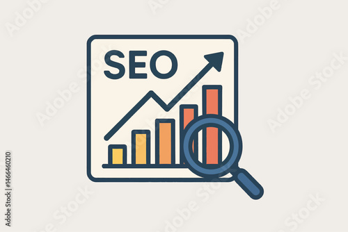 SEO growth analysis chart with magnifying glass Vector