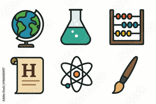 Colorful school subject icons in flat style Vector