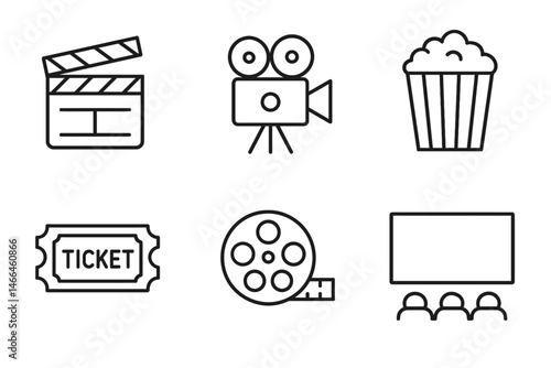 Minimal cinema and movie icon set in outline vector