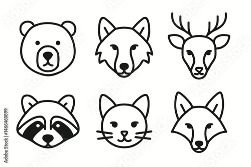 Black outline animal face icons collection Vector
