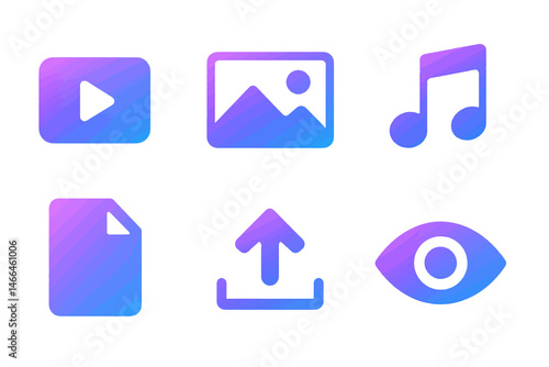 Gradient UI icons for multimedia and files Vector