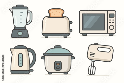 Vector kitchen appliance icons in beige tones