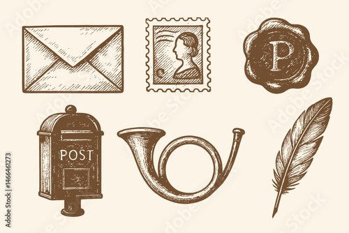 Vintage postal and writing icon illustrations Vector
