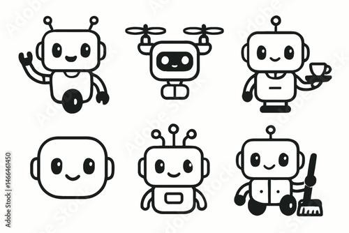 Cute cartoon robot icons for technology themes Vector