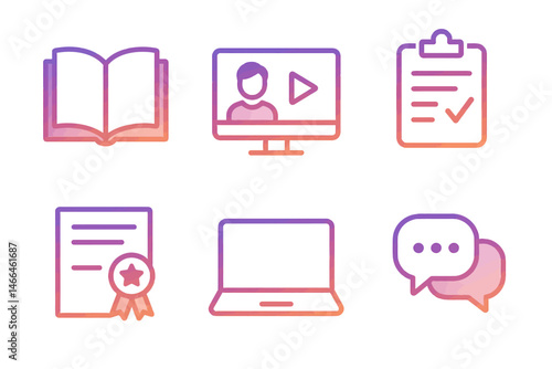 Gradient education and online learning icon set Vector