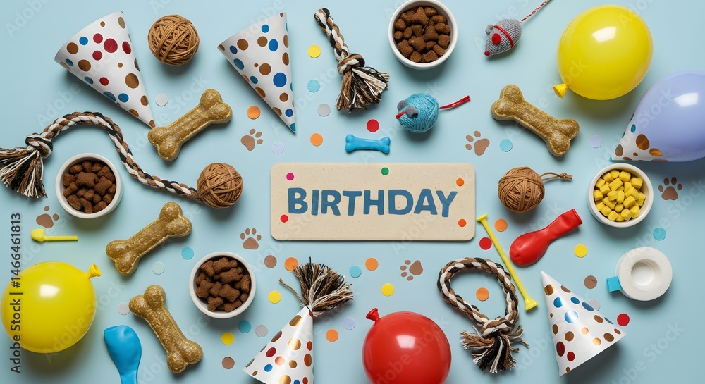 Fototapeta premium Festive Pet Birthday Flat Lay